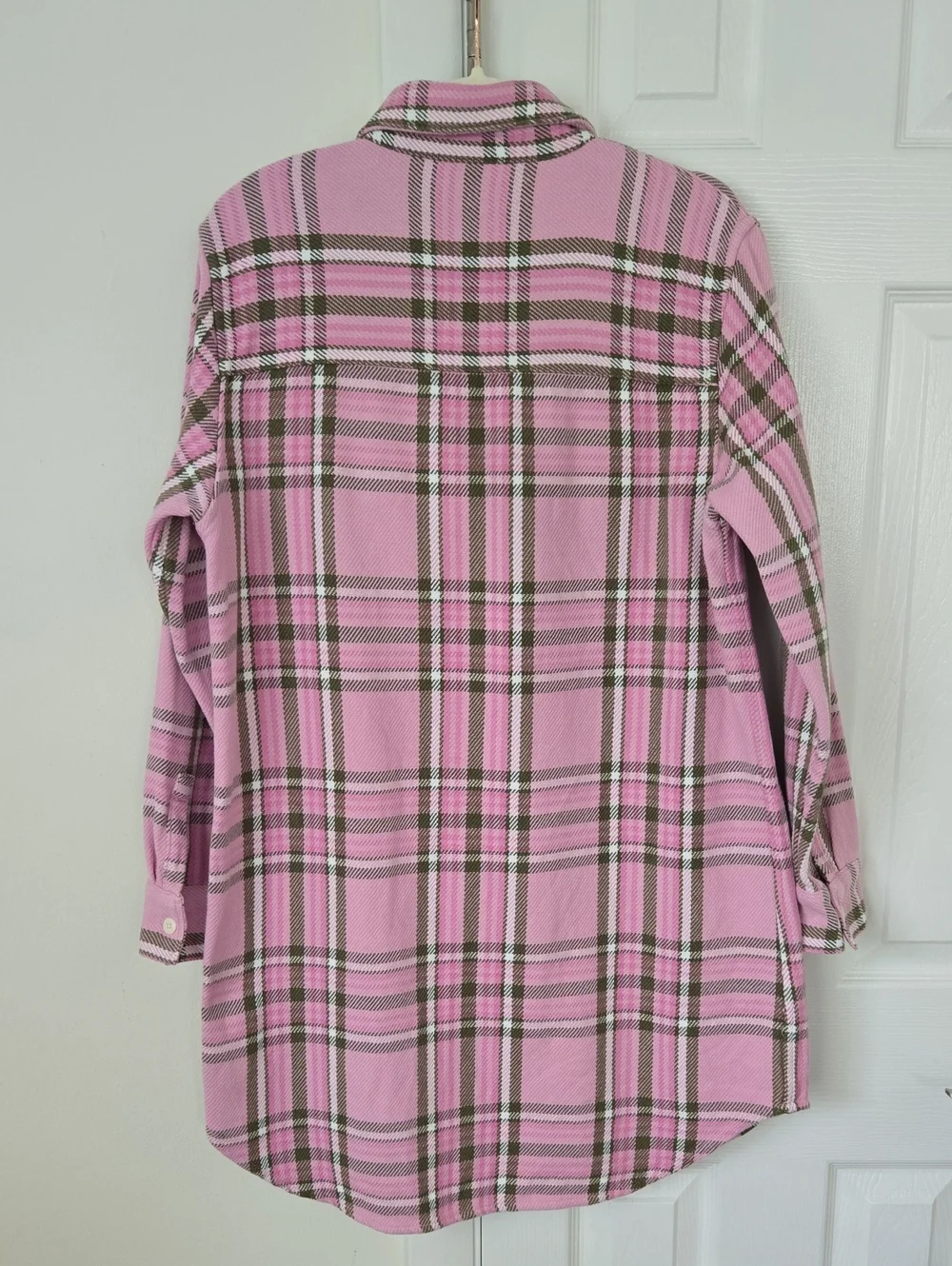 Outerknown Blanket Shirt Dress Pink Plaid Button Front Organic Cotton Shacket